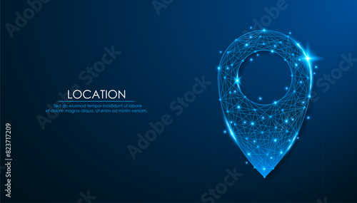 Map location pointer, low poly design. Map pin or navigation pointer. Low poly wireframe navigation pointer that mark geolocation. Vector illustration.