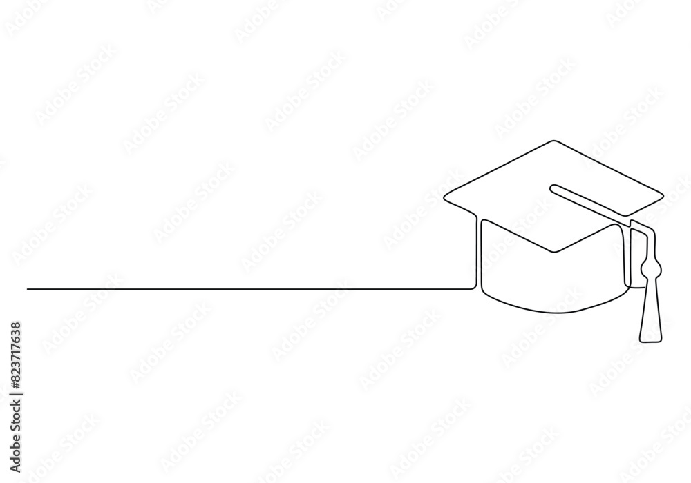 Continuous one line drawing of graduation cap isolated on white background vector illustration Continuous one line drawing of graduation cap isolated on white background vector illustration