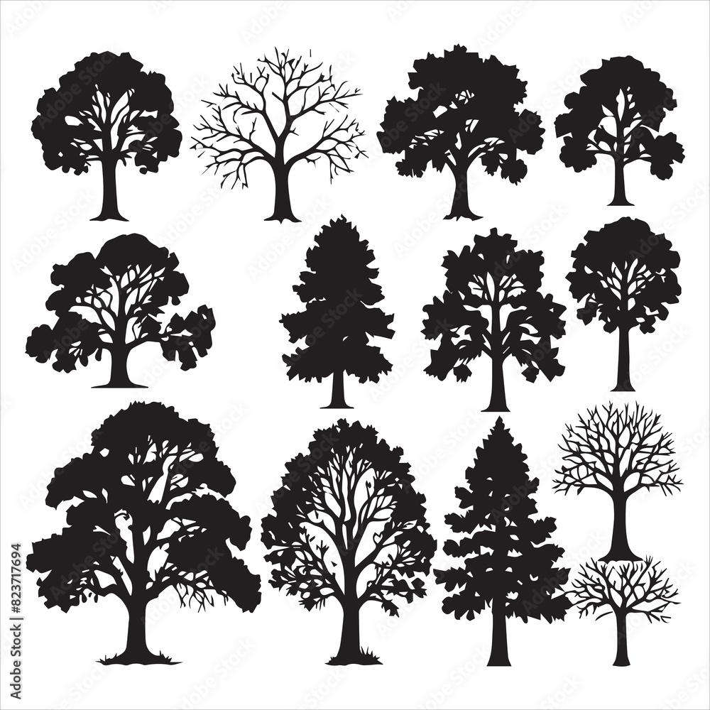 Fototapeta premium Set of plant and tree silhouette