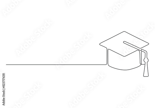 Continuous one line drawing of graduation cap isolated on white background vector illustration 