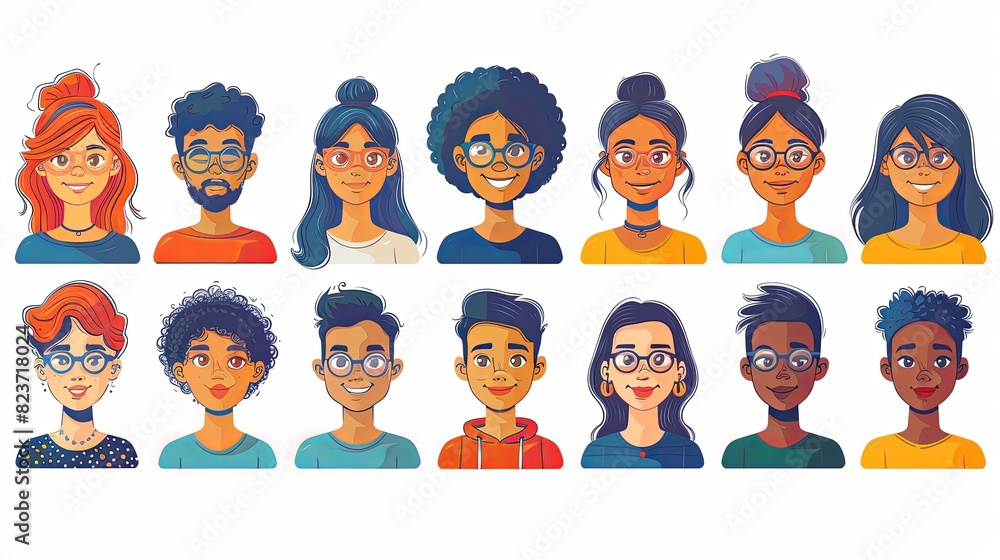 People avatars set. Young men and women with thinking face expressions. Modern line character heads, happy smiling thoughtful girls and guys. Flat vector illustrations isolated on white background People avatars set. Young men and women with thinking face expressions. Modern line character heads, happy smiling thoughtful girls and guys. Flat vector illustrations isolated on white background