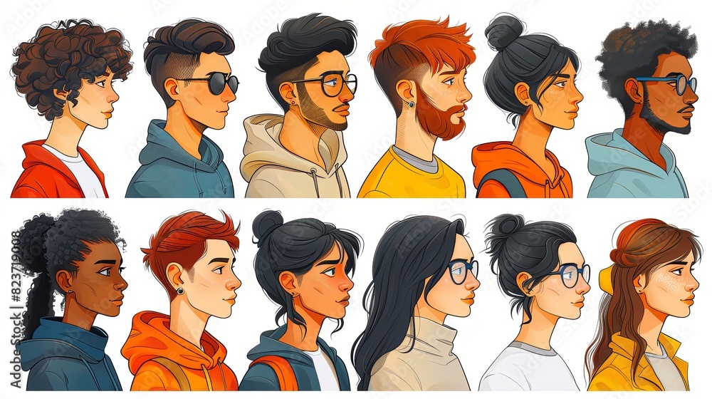 People avatars set. Young men and women with thinking face expressions ...