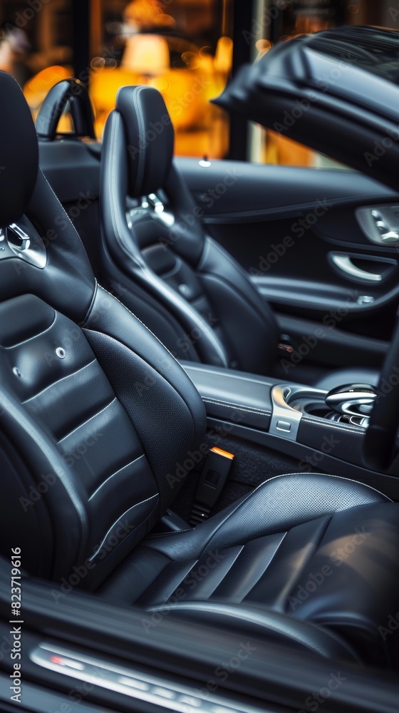 The contemporary design of black leather car seats marries comfort with style. Precision contours and ergonomic features ensure a deluxe driving experience.