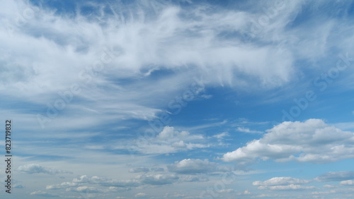 Nature weather blue sky. Beautiful cloud blue sky with clouds. Meteorology topic. Timelapse. photo