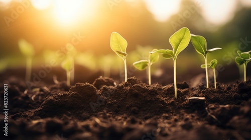 Sunlight illuminating fertile soil in a field, highlighting the importance of soil health for agriculture and gardening. Perfect for illustrating growth, cultivation, and sustainability photo