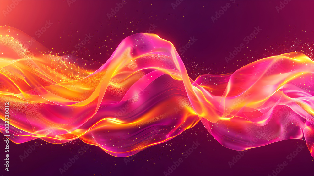A long, pink and orange wave of light. The wave is made up of many different colors, including red, orange, and yellow. The colors are swirling and dancing together, creating a sense of movement