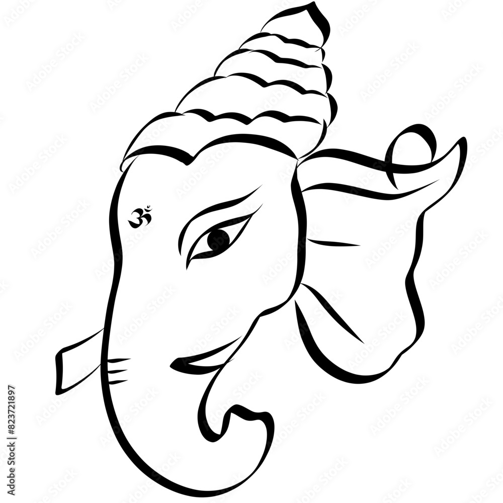 Fce of Lord Ganesha line art - Ganesha Face art - Ganesh Chaturthi - Ganapati Festival Fce of Lord Ganesha line art - Ganesha Face art - Ganesh Chaturthi - Ganapati Festival
