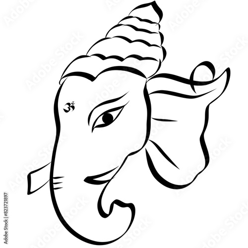 Fce of Lord Ganesha line art - Ganesha Face art - Ganesh Chaturthi - Ganapati Festival