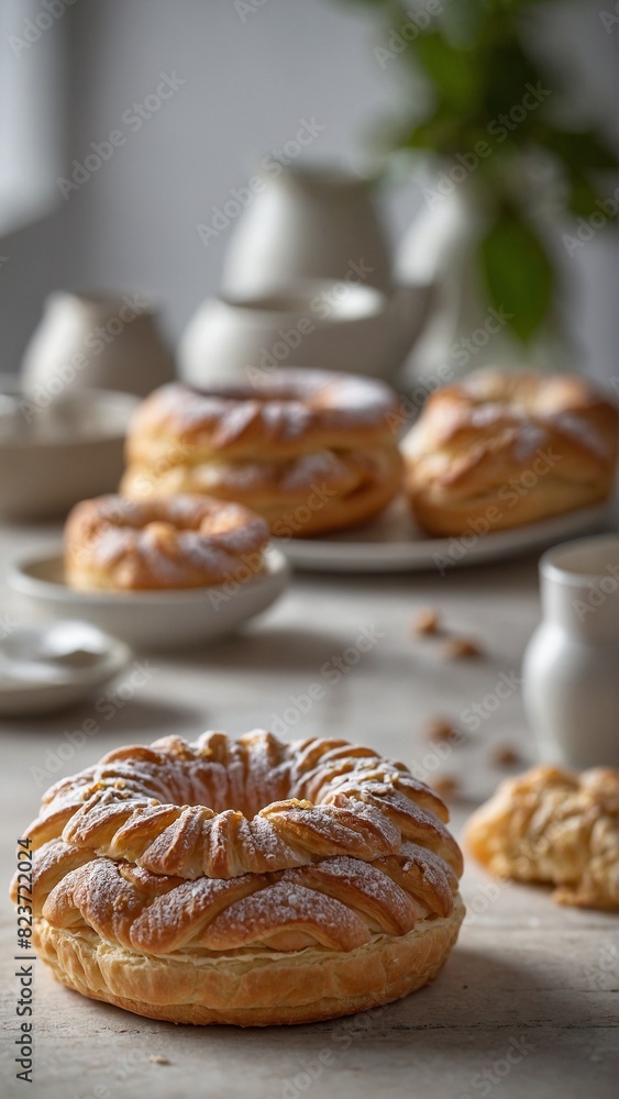 Paris-Brest - Pastry ring filled with praline cream. Paris-Brest - Pastry ring filled with praline cream.
