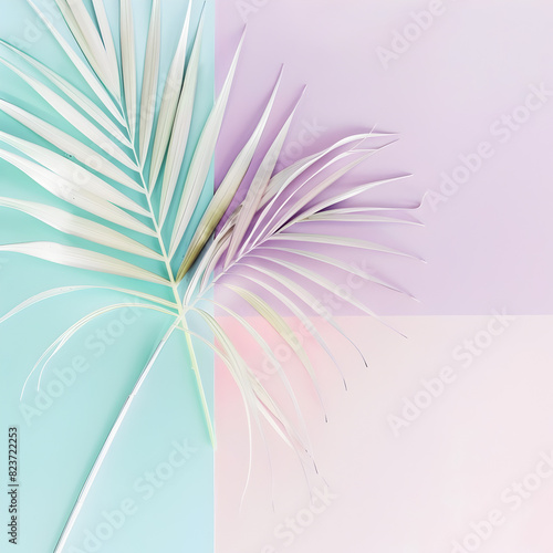 A leafy green plant with a purple stem is on a blue background. The image has a calming and peaceful mood, as the colors of the plant and background complement each other