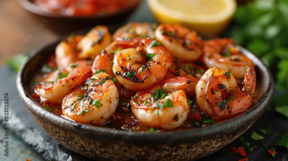 Spicy Grilled Shrimp Dish Close-up Spicy Grilled Shrimp Dish Close-up
