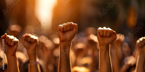 Protesters raised fists in a show of unity and defiance. Concept Activism, Unity, Protest, Defiance, Social Change © Ян Заболотний