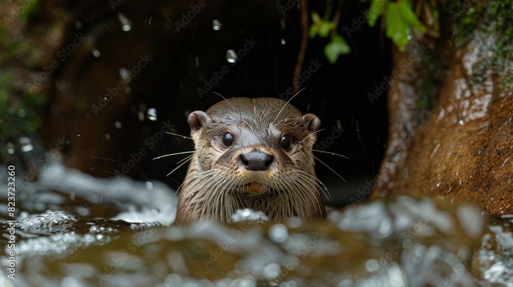 A cute otter is looking at you from the water.