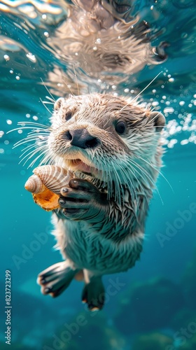 A cute otter is swimming underwater and looks like he is having a great time.