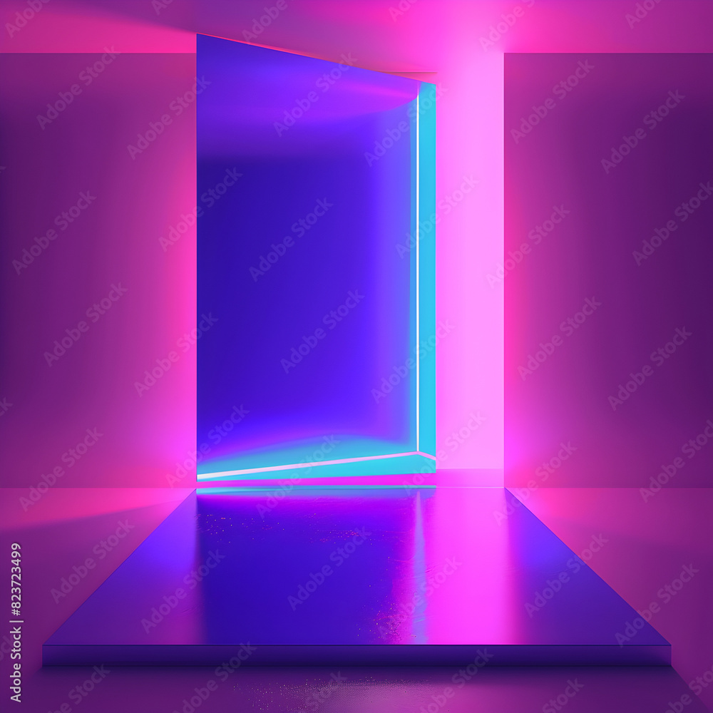 A neon colored room with a blue wall and a pink wall A neon colored room with a blue wall and a pink wall