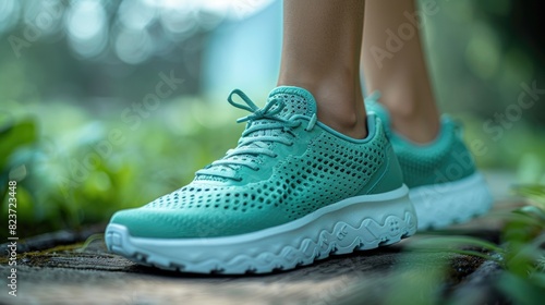 Woman s Teal Sneakers on Nature Trail