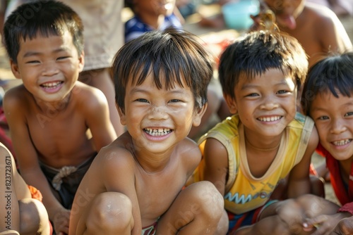 Asian child, they are happy and smile, in UDONTHANI province THAILAND. photo