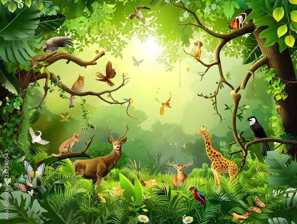 custom made wallpaper toronto digitalLush Tropical Forest Teeming with Vibrant Wildlife and Verdant Foliage