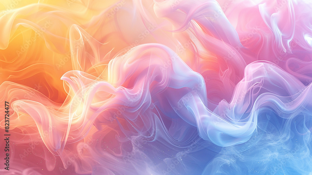 Fototapeta premium abstract gradient background colorful vibrant soft blur texture warm light ,smoke or silk isolate flowing colored a bright mix of yellows, blues, pinks, pastel,lgbtq, copy space. 
