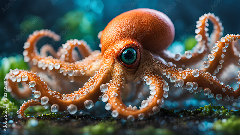 A close-up of an adorable octopus with large eyes A close-up of an adorable octopus with large eyes