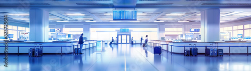 Airport Terminal Floor: Featuring check-in counters, security checkpoints, departure boards, and travelers with luggage photo