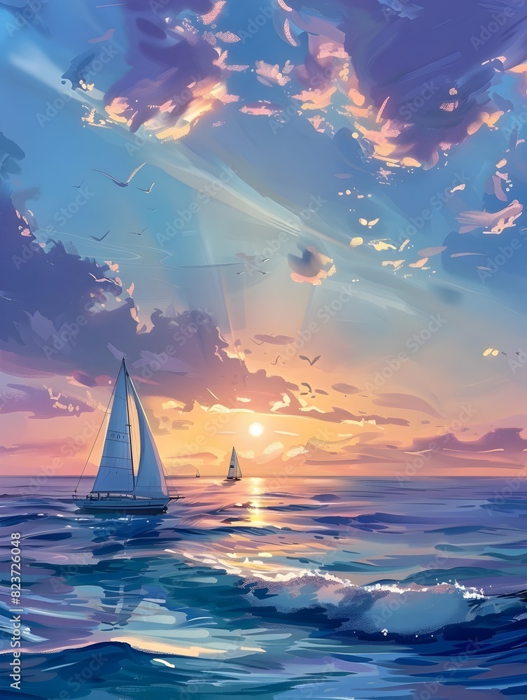 Serene Sunset Sailing Adventure on the Open Ocean