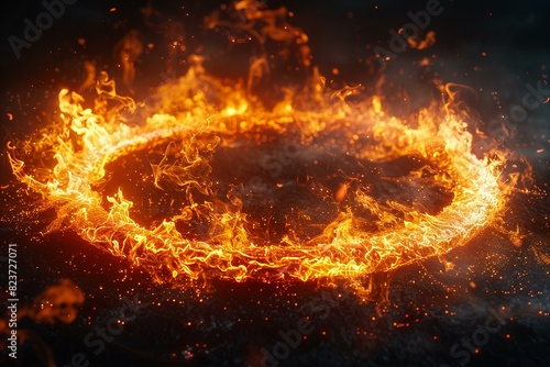 Digital image of circular fire and flame circle on black background