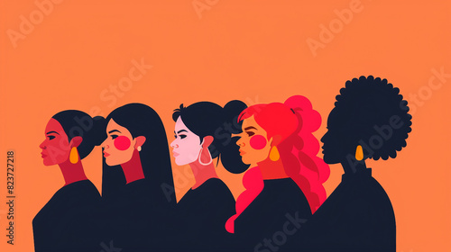 Unity in Diversity - Minimal Flat Style Illustration of Women of Different Races and Ages Standing Together. Feminism Movement Concept.