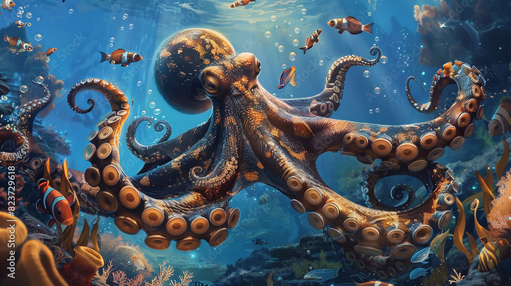Fototapeta premium The octopus is a beautiful and fascinating creature that is found in all oceans