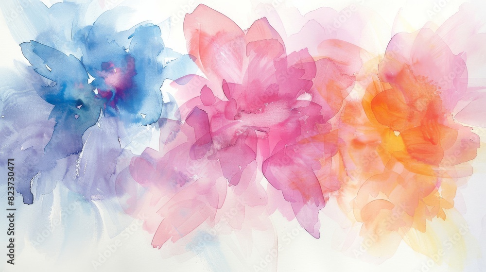 Beautiful Watercolor Flower Painting Displaying Soft Pastel Flowers on a White Background