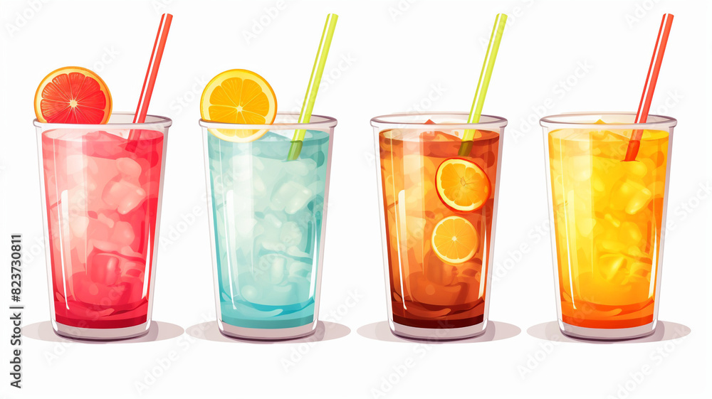 Variety of colorful refreshing cocktails on a white background. AI generated. Variety of colorful refreshing cocktails on a white background. AI generated.