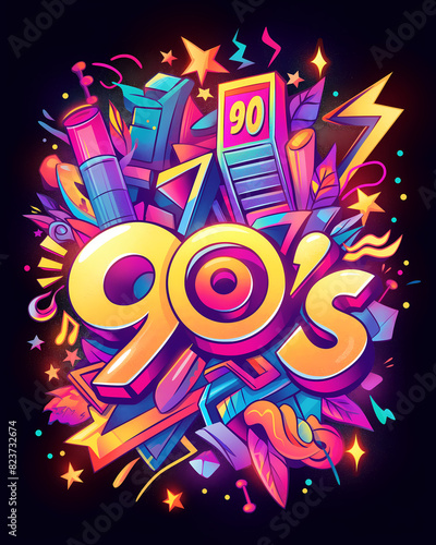 90 s theme background in neon colors design