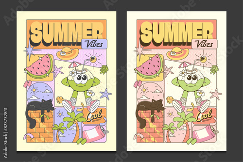 Retro poster, summer poster with retro cartoon character, vector illustration