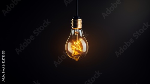 A light bulb suspended in a dark void, symbolizing creativity and the power of ideas. photo