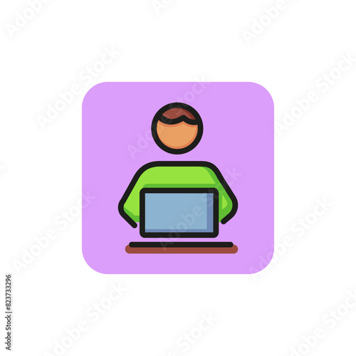 Man working on laptop line icon. Office employee, manager, pc. People concept. Can be used for topics like sedentary work, office, workplace.