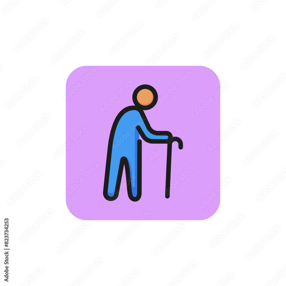 Old man line icon. Cane, senior, walking. People concept. Can be used for topics like aging, retirement, disease. Old man line icon. Cane, senior, walking. People concept. Can be used for topics like aging, retirement, disease.