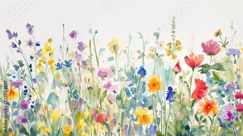 Vibrant Watercolor Garden With Blossoming Flowers in a Lush Summer Landscape