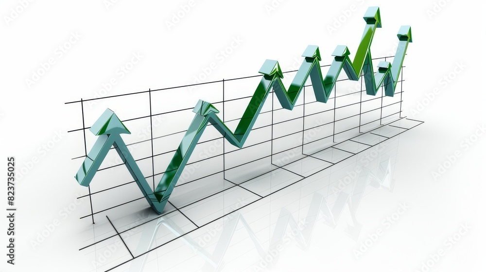 Line graph featuring a green arrow moving upwards, isolated, white background, financial progress, highquality image Line graph featuring a green arrow moving upwards, isolated, white background, financial progress, highquality image