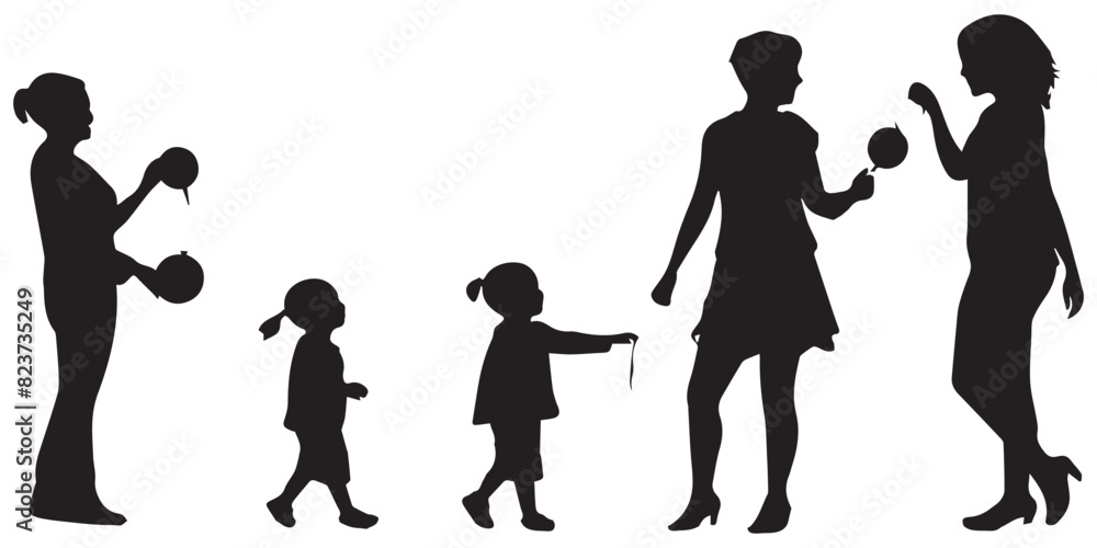 Obraz premium family Vector silhouette white background