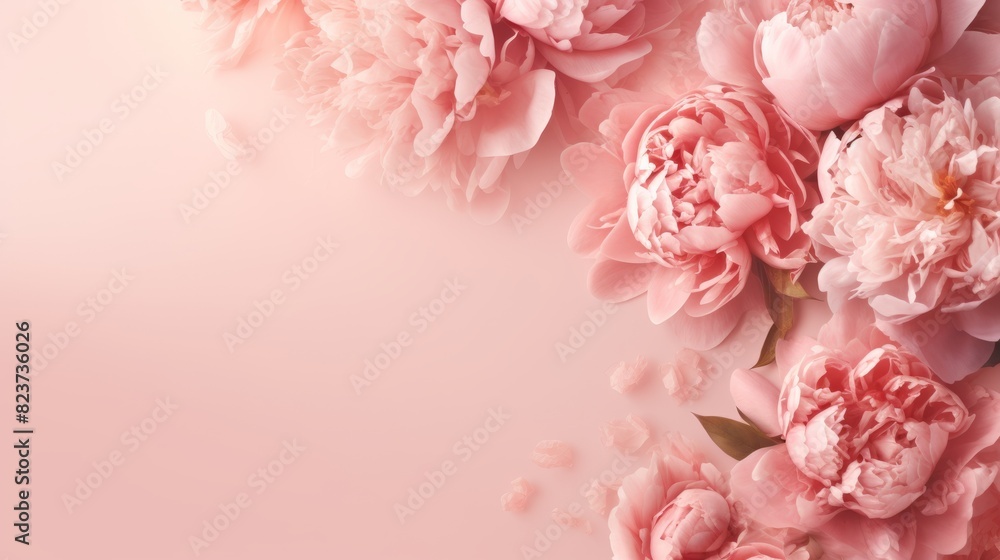 Summer blossoming delicate peony frame, blooming peonies flowers festive background, pastel and soft floral card, selective focus, toned Summer blossoming delicate peony frame, blooming peonies flowers festive background, pastel and soft floral card, selective focus, toned