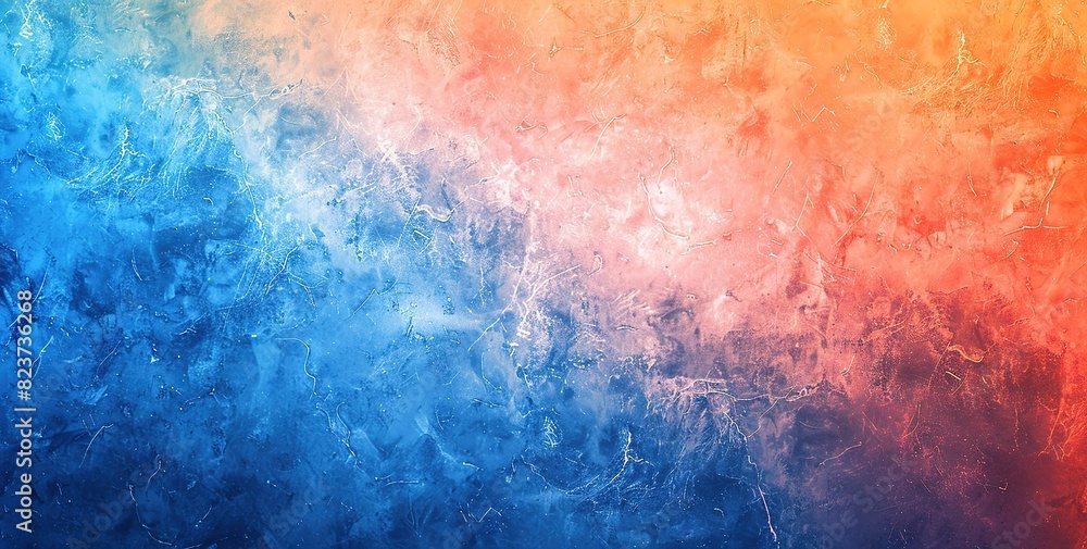 Blue to red gradient with abstract texture details with vibrant grunge effect and brush stroke flecks. Suitable for wallpaper, modern decor and digital art. High energy contrast for creative projects