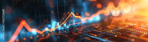Graph showing an upward line on a computer screen  financial growth  stock photo  clean design