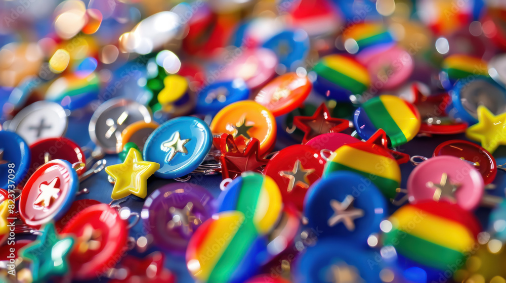 Pride pins with various flags in close-up view Pride pins with various flags in close-up view