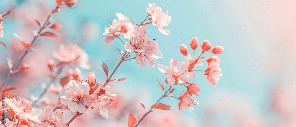 Obraz premium Serene Spring Blossoms in Pastel Colors with Ample Copy Space, High-Quality Photography for Design Projects