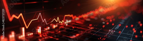 Graph with a descending line displayed on a computer monitor, economic decline, highquality stock photo photo