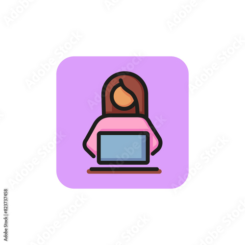 Woman working on laptop line icon. Office worker, operator, computer. People concept. Can be used for topics like sedentary work, office, workplace.