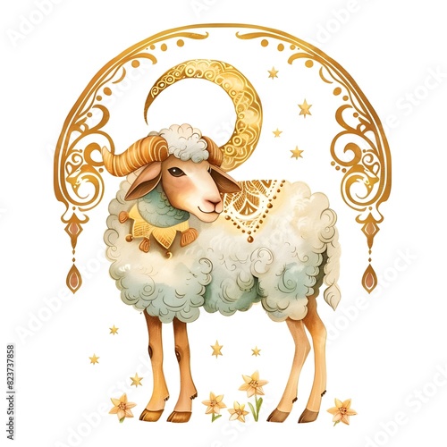 cute sheep, Illustrative background design image for the Eid alAdha holiday
 photo