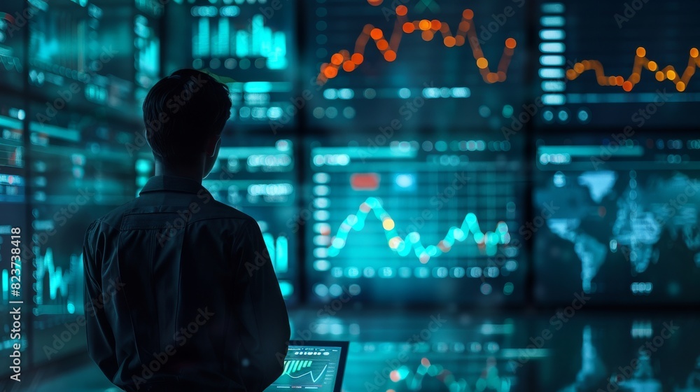 Graph featuring a rising line and a person viewing the data on a screen, financial growth, highquality image Graph featuring a rising line and a person viewing the data on a screen, financial growth, highquality image