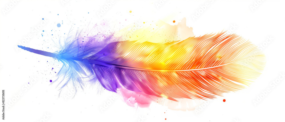 A colorful feather with a blue tip. LBGTQ people pride symbol