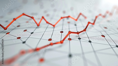 3D line graph with descending trend to the right, isolated, white background, business downturn, highresolution stock photo